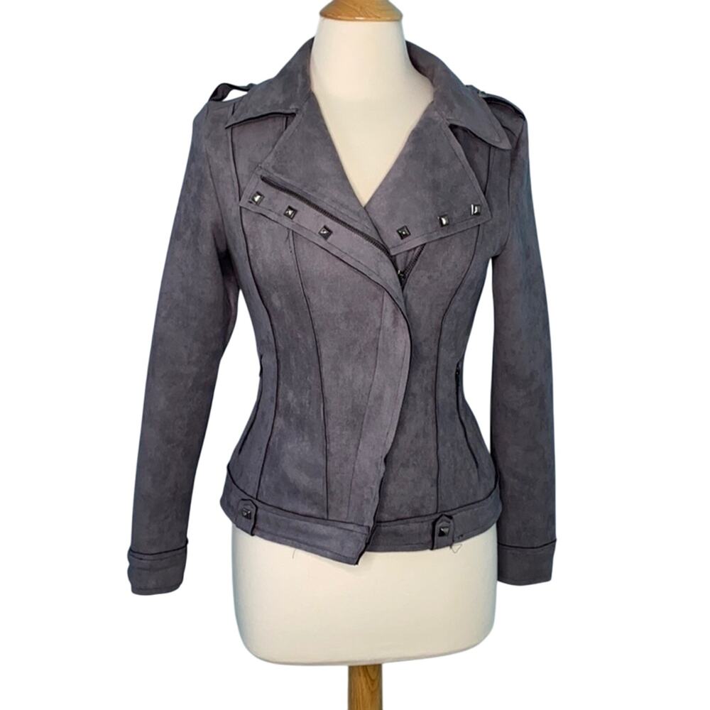 Grey Suede Moto Jacket Grunge Punk Coat SweaterY24